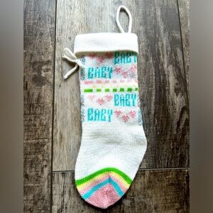 Baby knit Christmas Stocking-white with pink, blue, yellow, & lime green accents
